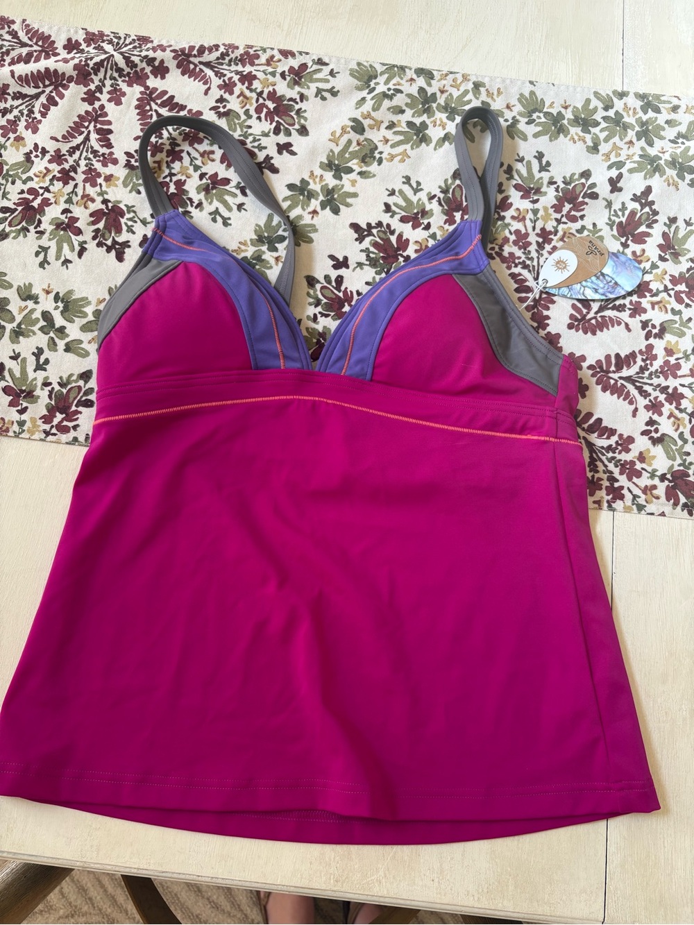 Prana Magenta Tankini Top with Purple and Gray Accents